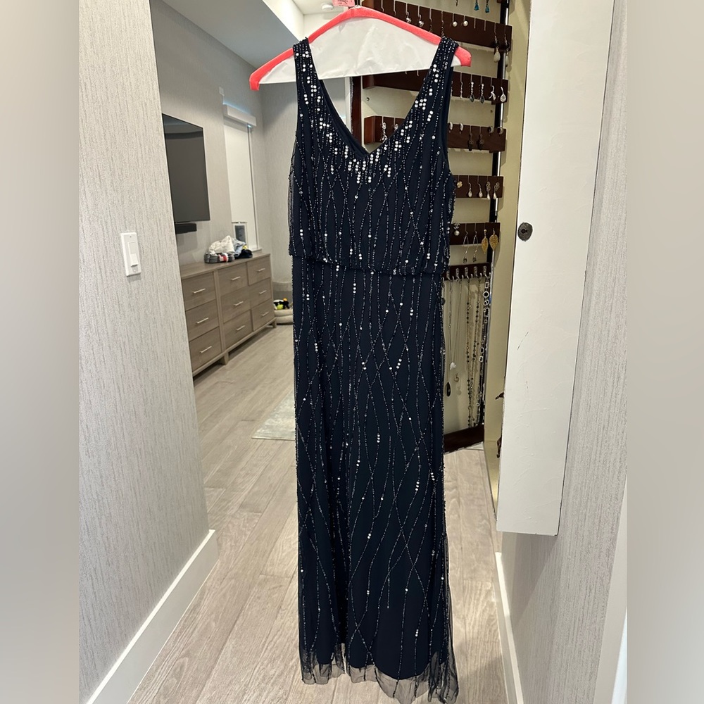 Navy Adrianna Papell Beaded Gown